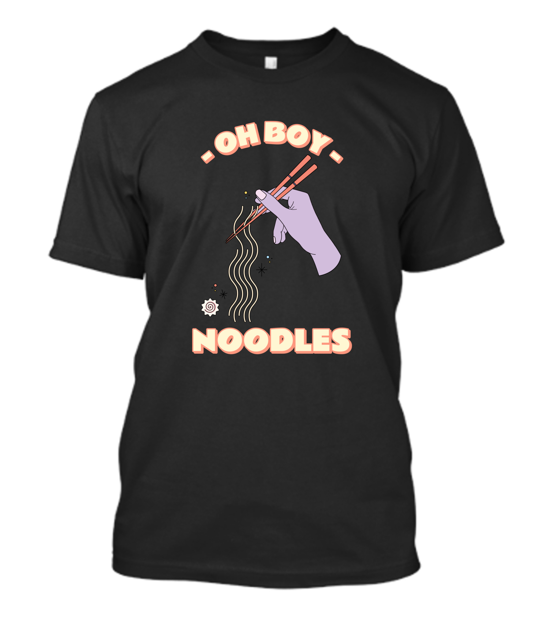Oh Boy Noodles Hand Holding Chopsticks With Floating Ramen T-Shirt