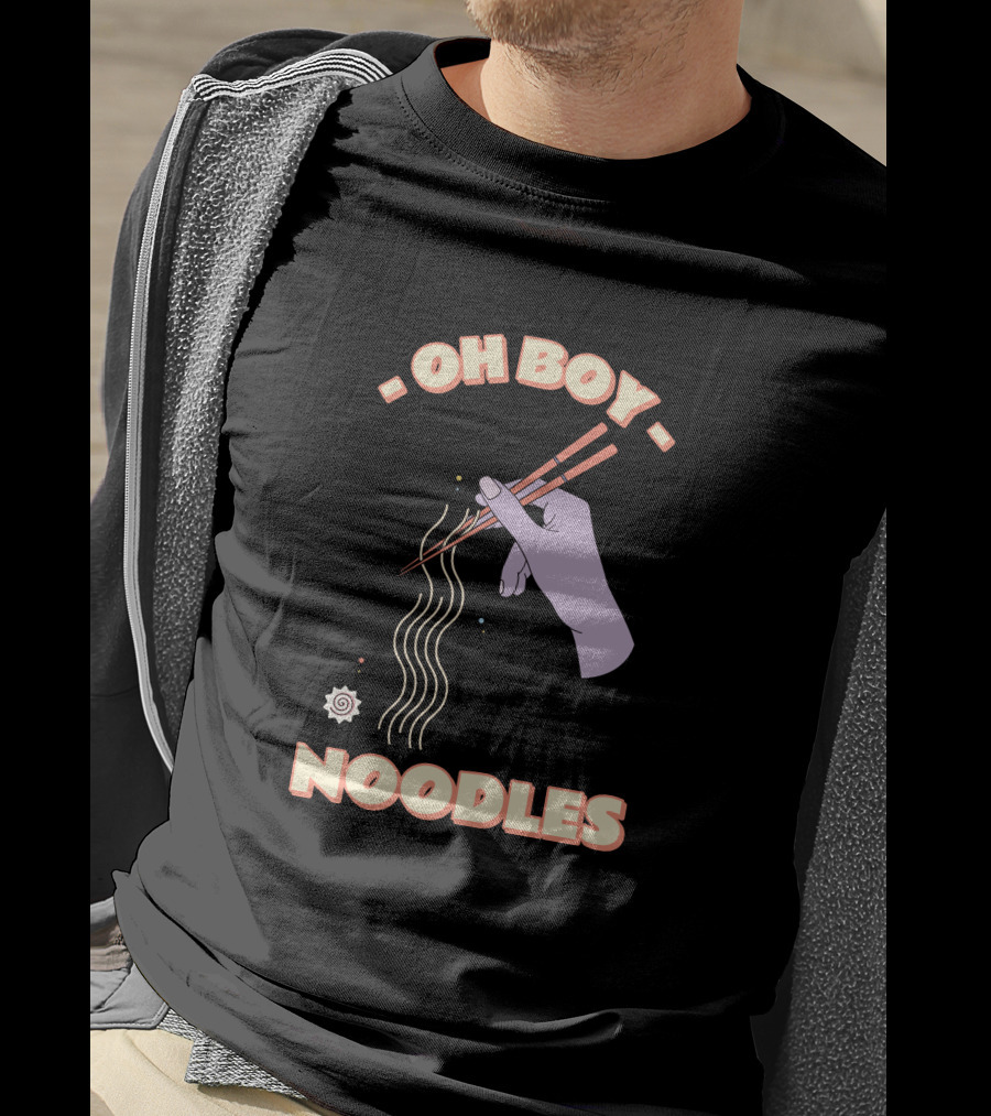 Oh Boy Noodles Hand Holding Chopsticks With Floating Ramen T-Shirt