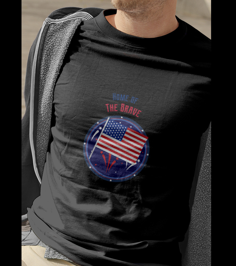 Home Of The Brave US Flag With Stars And Fireworks T-Shirt