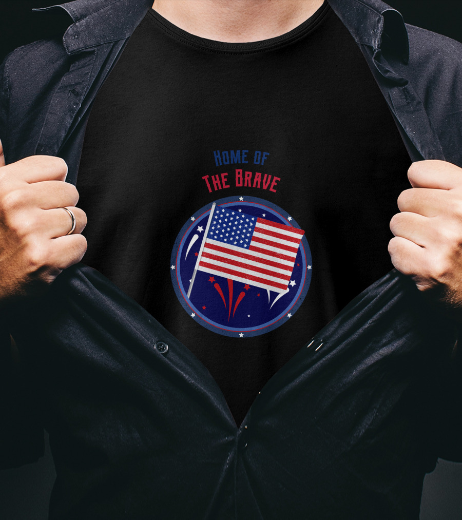 Home Of The Brave US Flag With Stars And Fireworks T-Shirt