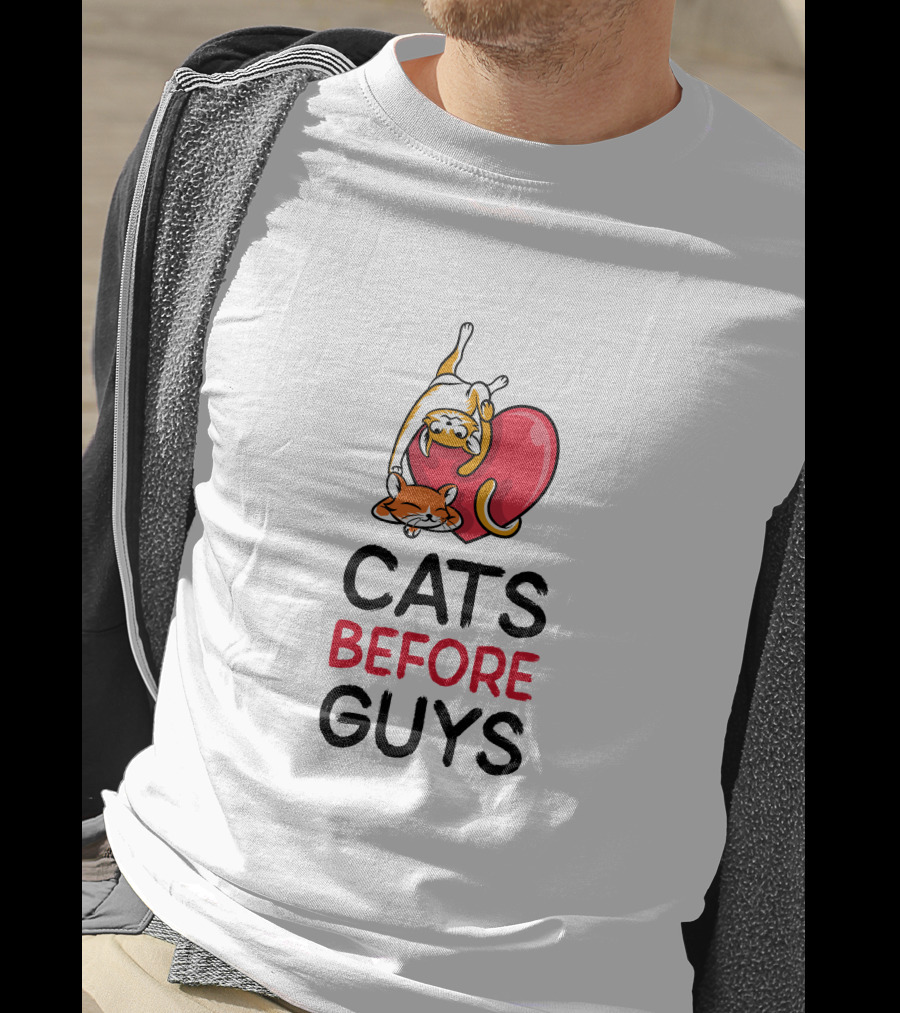 Cats Before Guys Heart Illustration For Pet Lovers T-Shirt