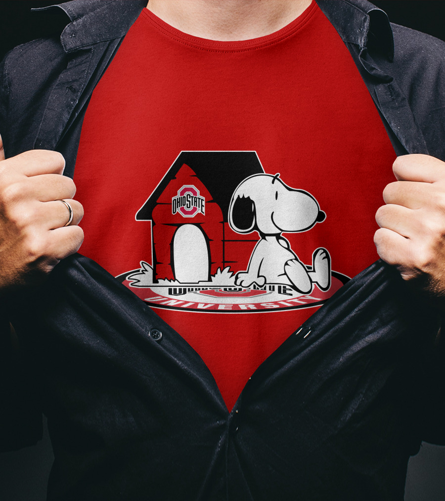 Ohio State Football Fan Now And Forever University Emblem With Snoopy Doghouse T-Shirt