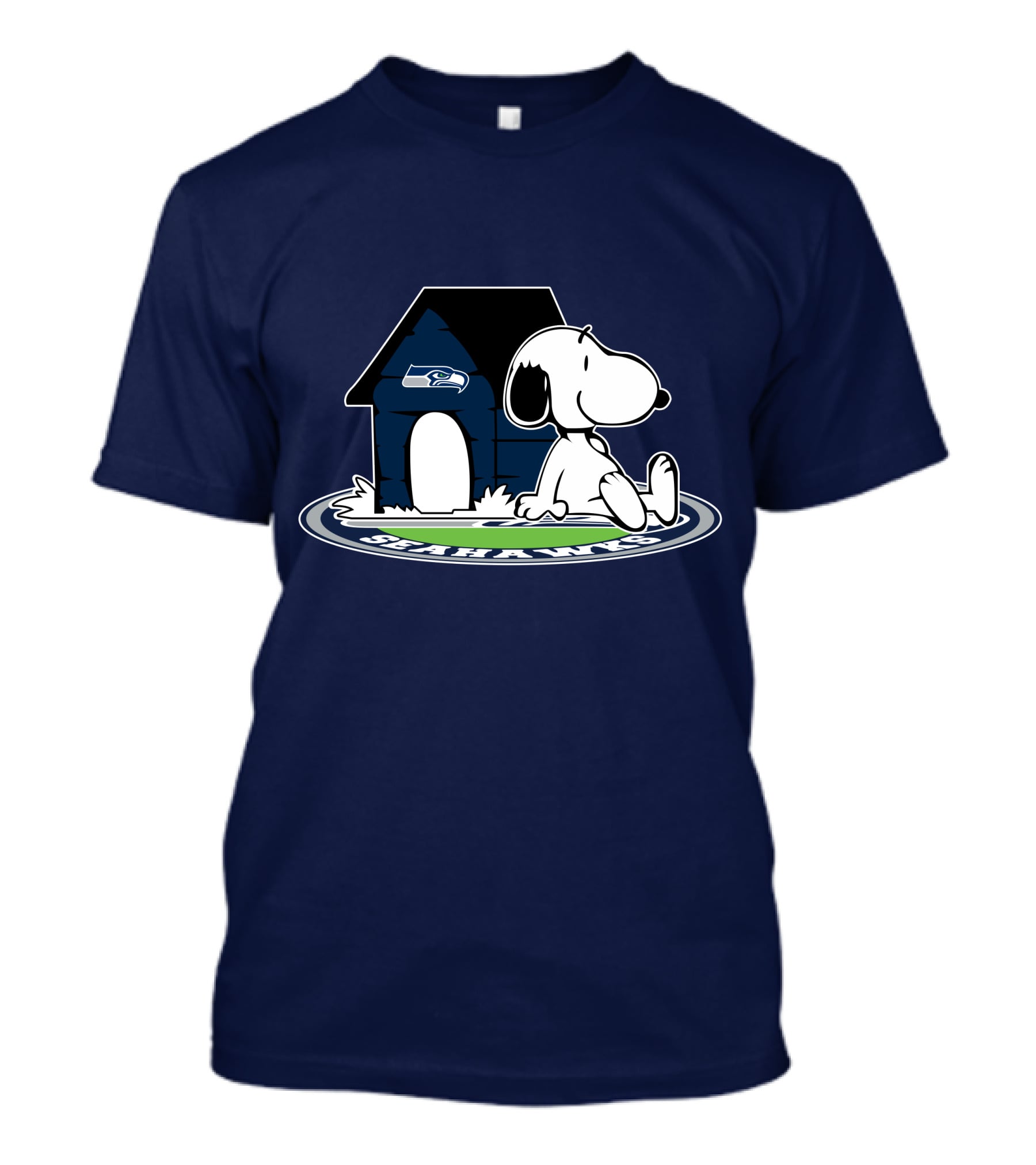 Seattle Seahawks Fan Forever With Snoopy Sitting By Doghouse T-Shirt