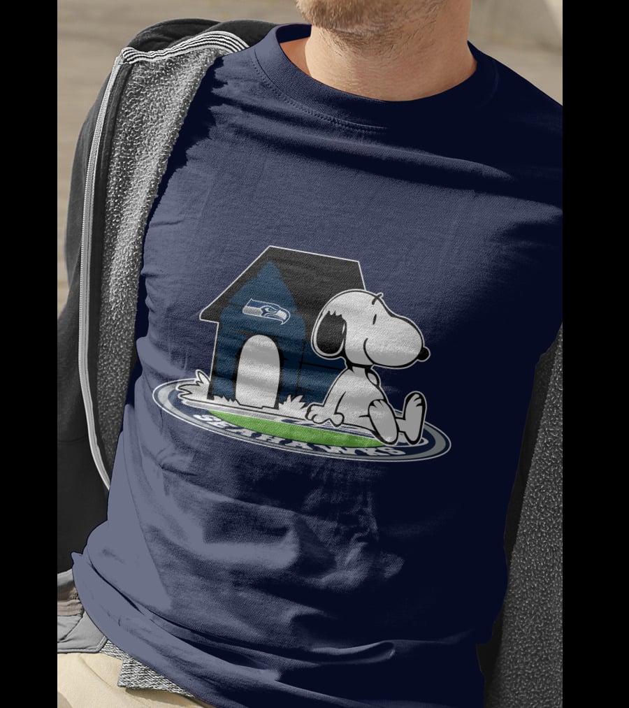 Seattle Seahawks Fan Forever With Snoopy Sitting By Doghouse T-Shirt