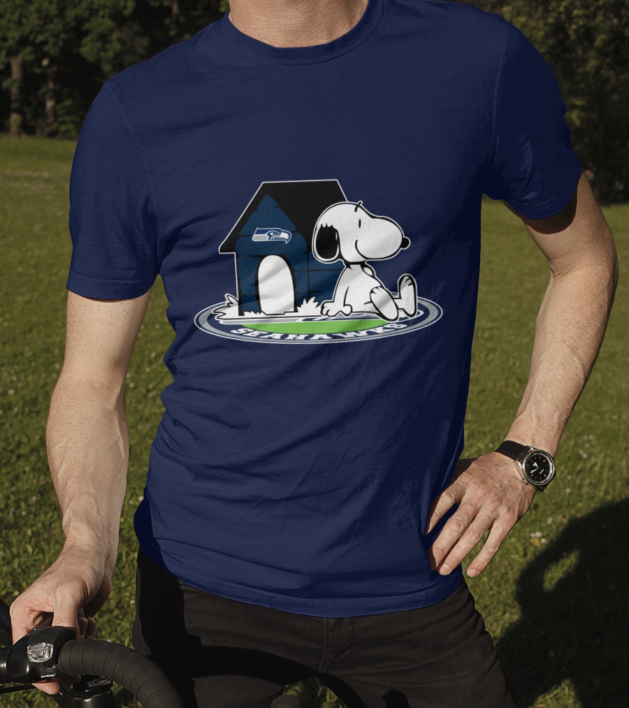 Seattle Seahawks Fan Forever With Snoopy Sitting By Doghouse T-Shirt