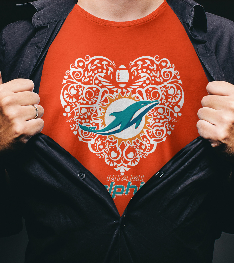 Love My Miami Dolphins Heart Football Theme T-Shirt