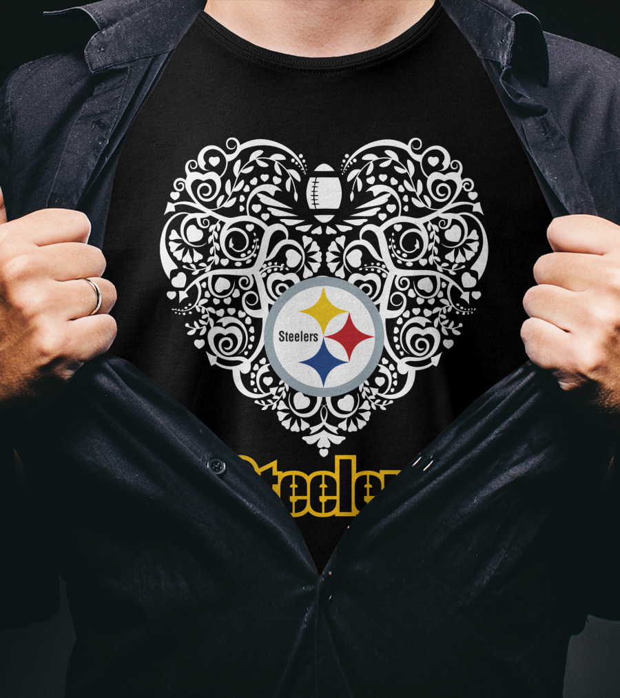 Pittsburgh Steelers Heart Design Football T-Shirt