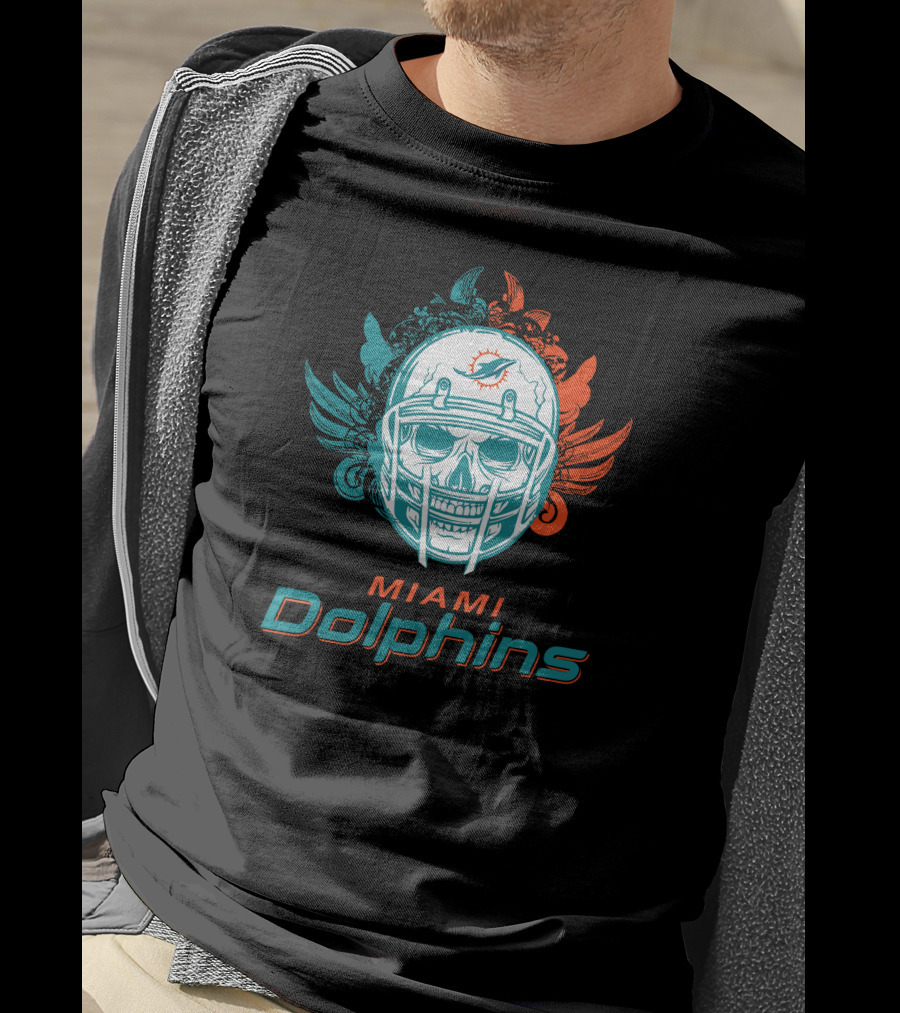 Miami Dolphins Skull Helmet T-Shirt