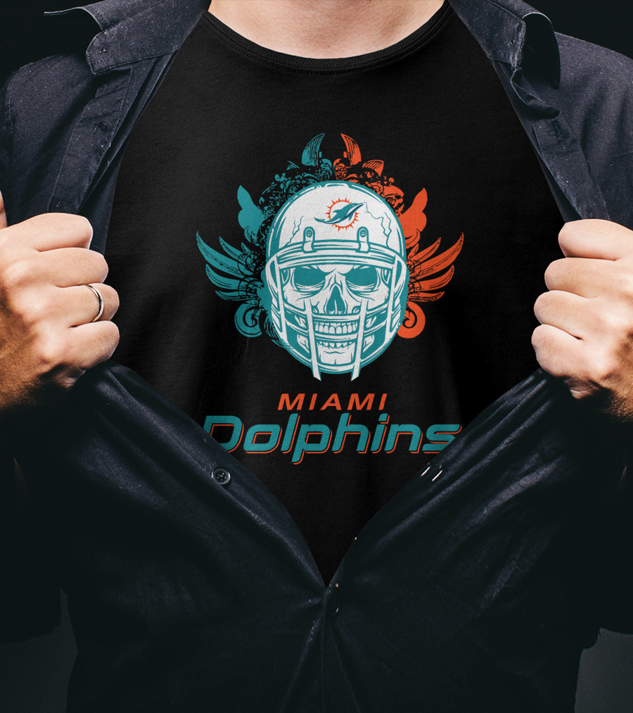 Miami Dolphins Skull Helmet T-Shirt