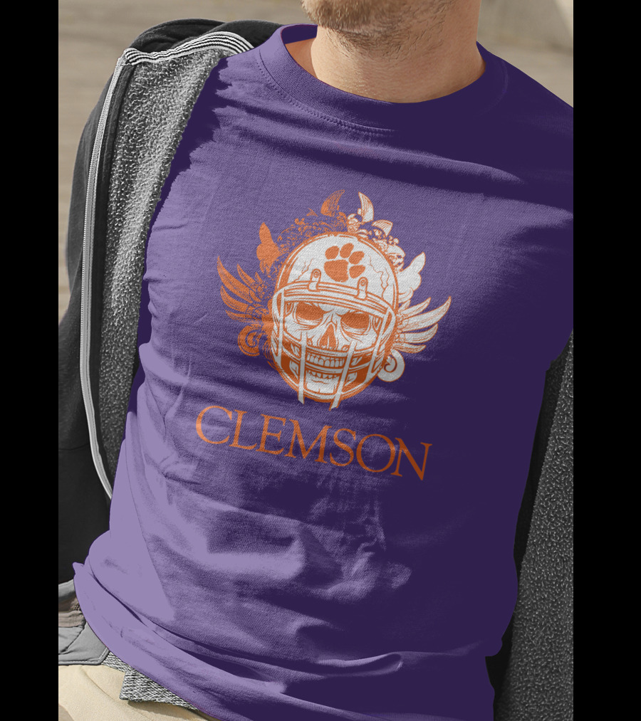 Clemson Tigers Skull Helmet With Wings T-Shirt