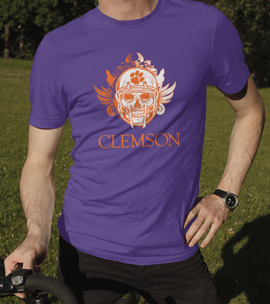 Clemson Tigers Skull Helmet With Wings T-Shirt