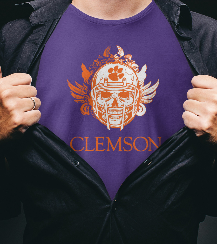 Clemson Tigers Skull Helmet With Wings T-Shirt