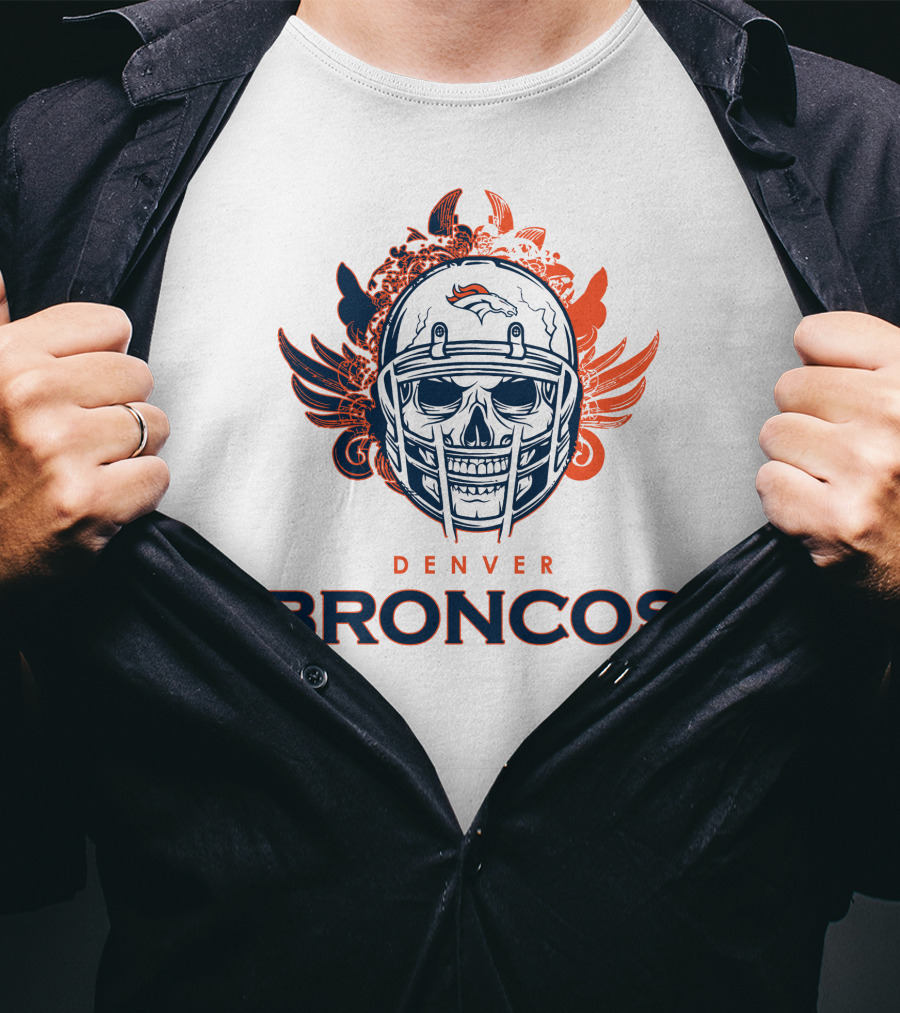 Denver Broncos Skull Helmet Wings T-Shirt