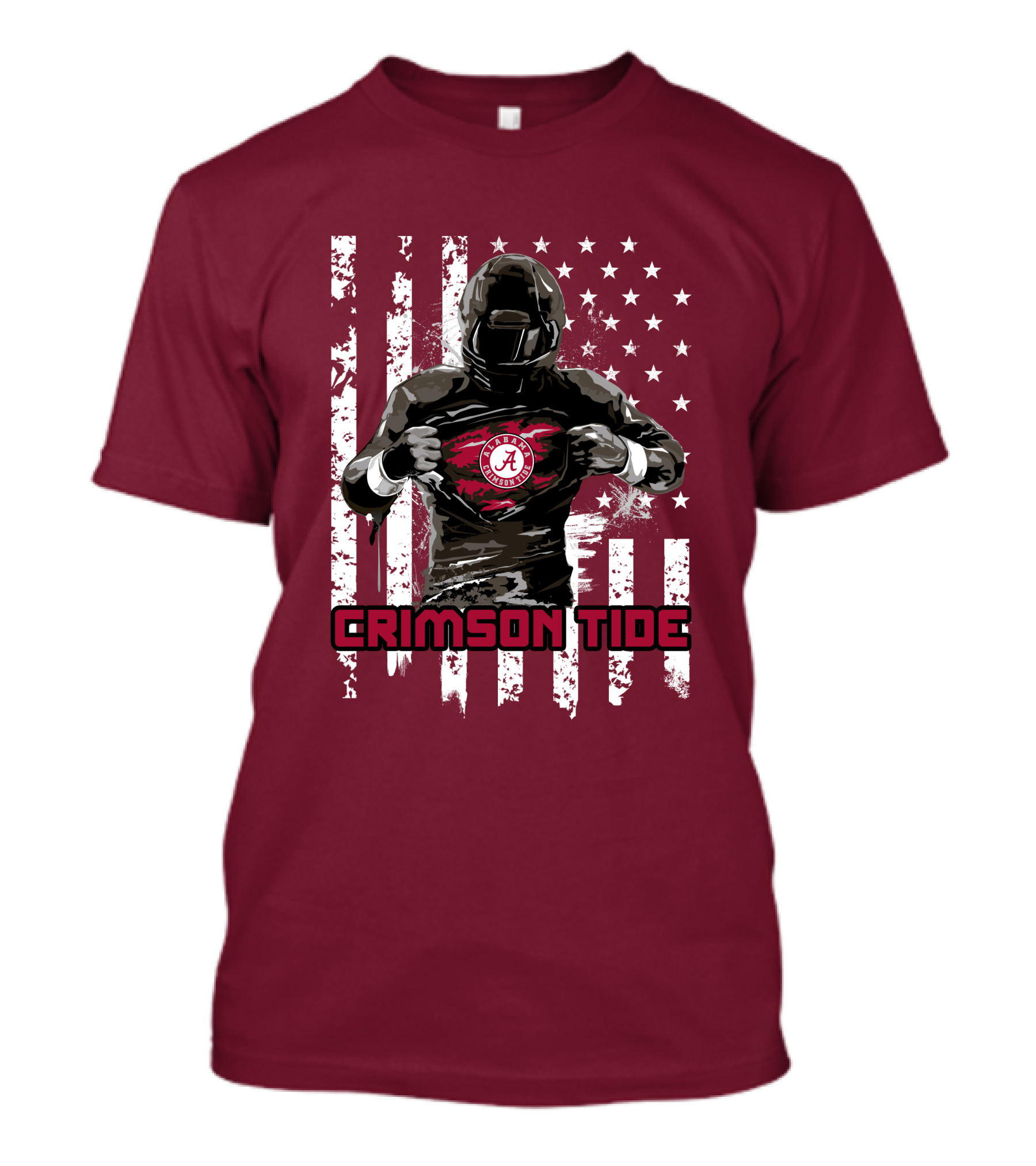 Alabama Crimson Tide Superhero American Flag Football Fan T-Shirt