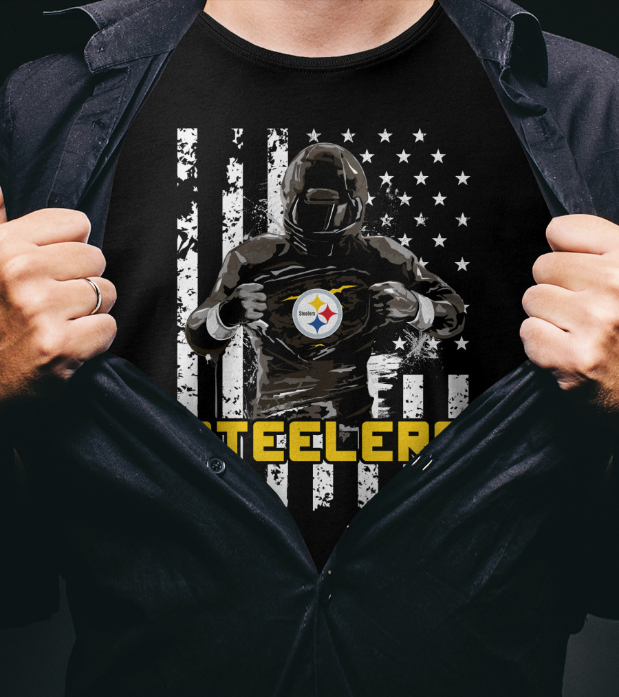 Steelers Player Emblazoned Over Distressed American Flag Iconic T-Shirt