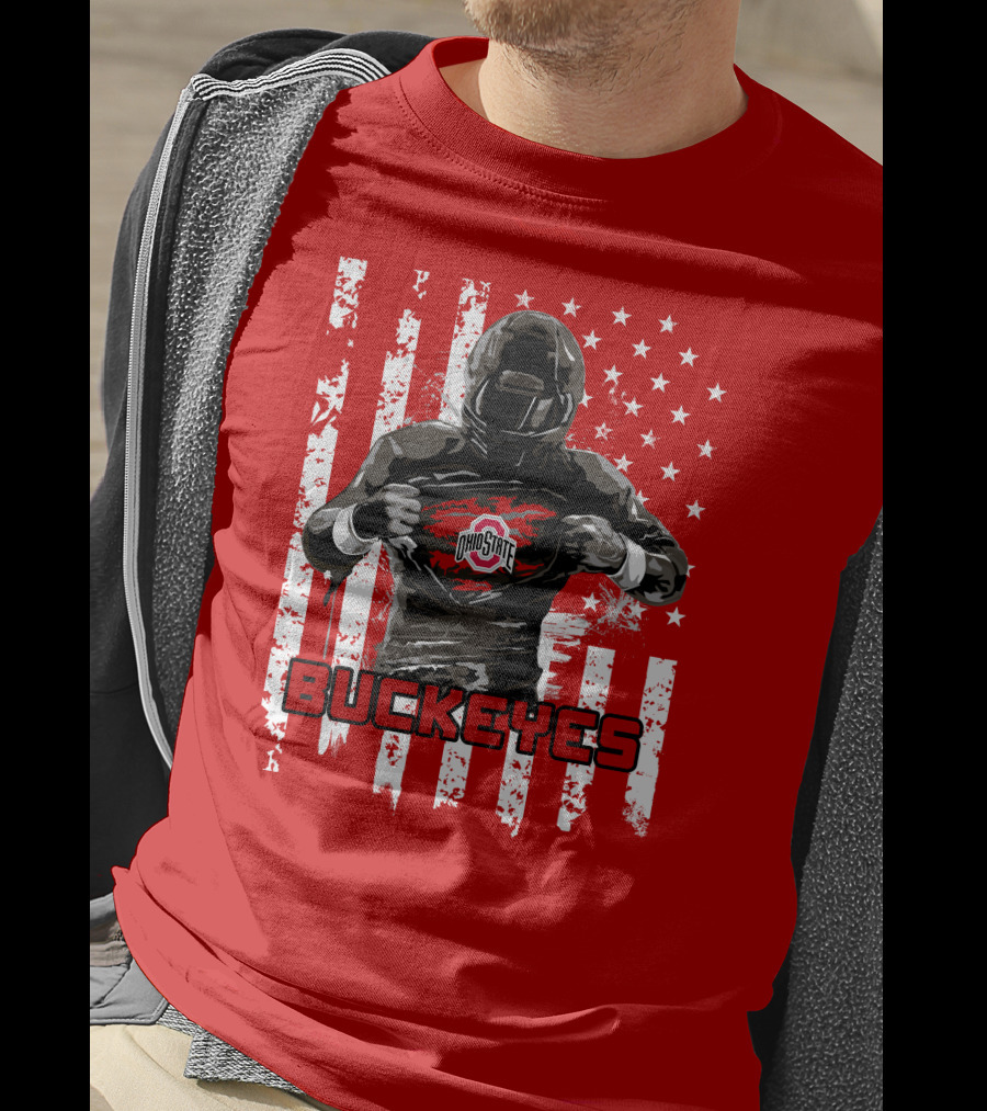 Ohio State Buckeyes Player With American Flag Background T-Shirt