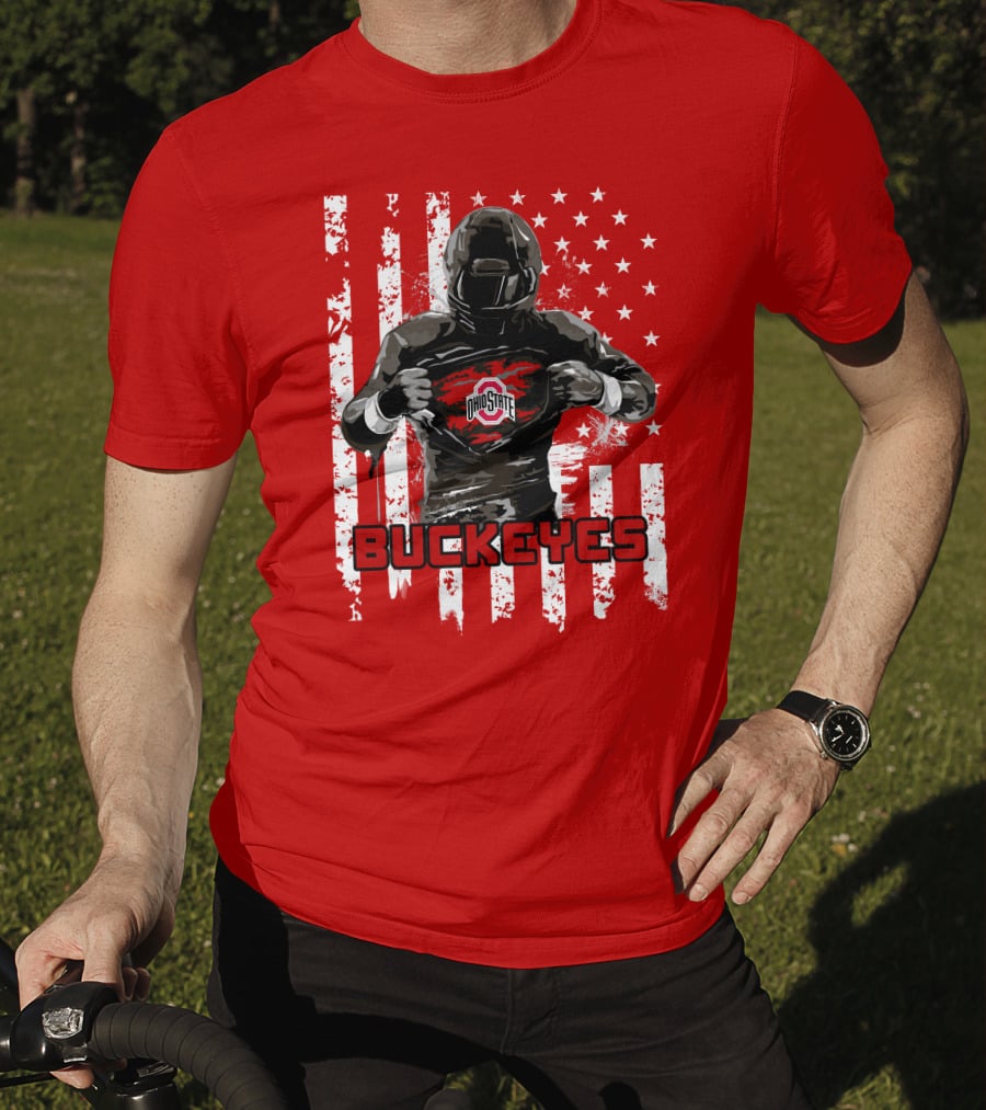 Ohio State Buckeyes Player With American Flag Background T-Shirt