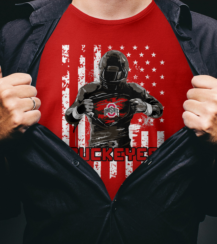 Ohio State Buckeyes Player With American Flag Background T-Shirt