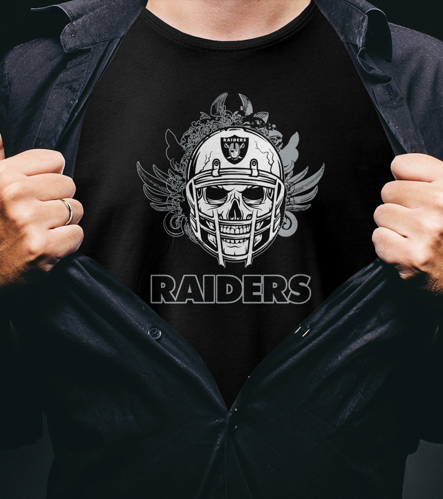 Las Vegas Raiders Skull Helmet With Wings And Floral Elements T-Shirt