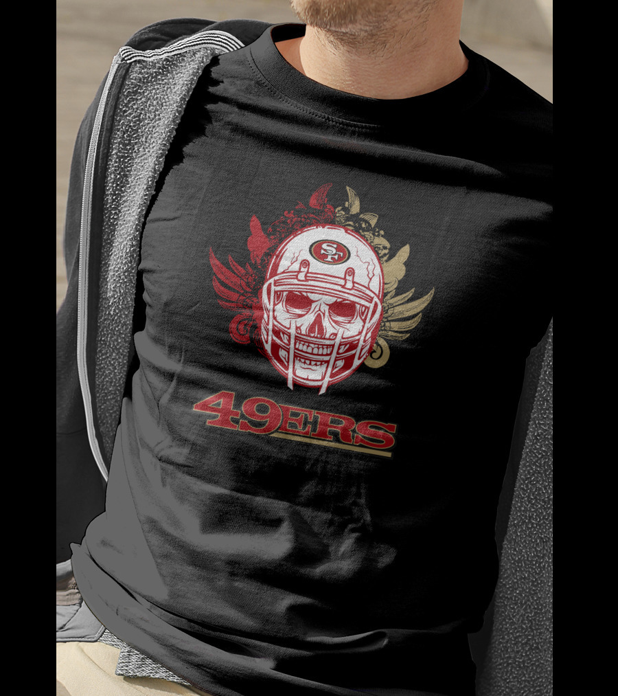 San Francisco 49ers Skull Football Helmet Red Gold Wings T-Shirt