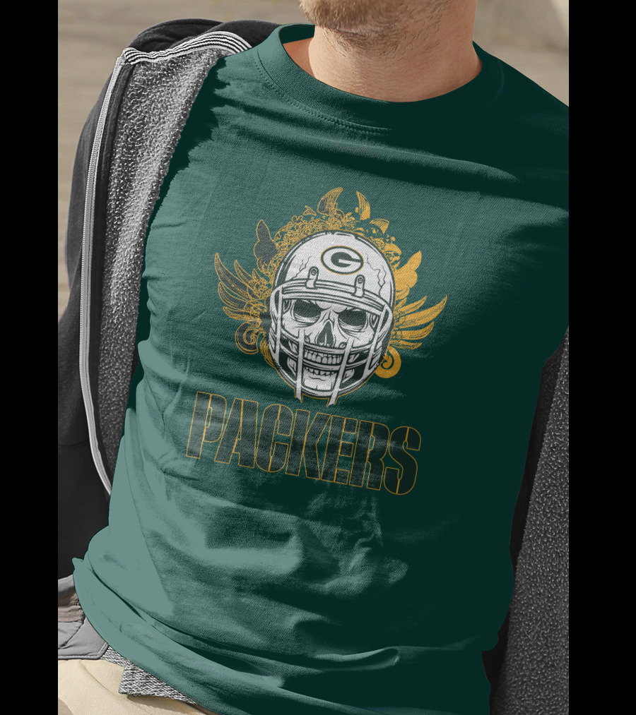 Packers Skull Helmet With Green Bay Logo Elements T-Shirt