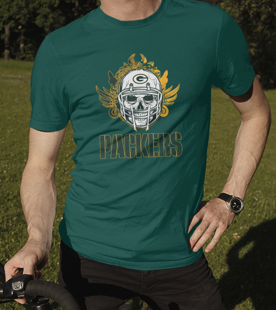 Packers Skull Helmet With Green Bay Logo Elements T-Shirt