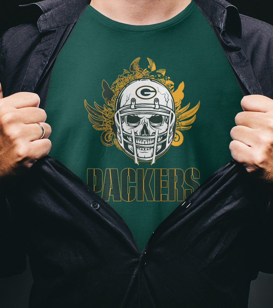 Packers Skull Helmet With Green Bay Logo Elements T-Shirt