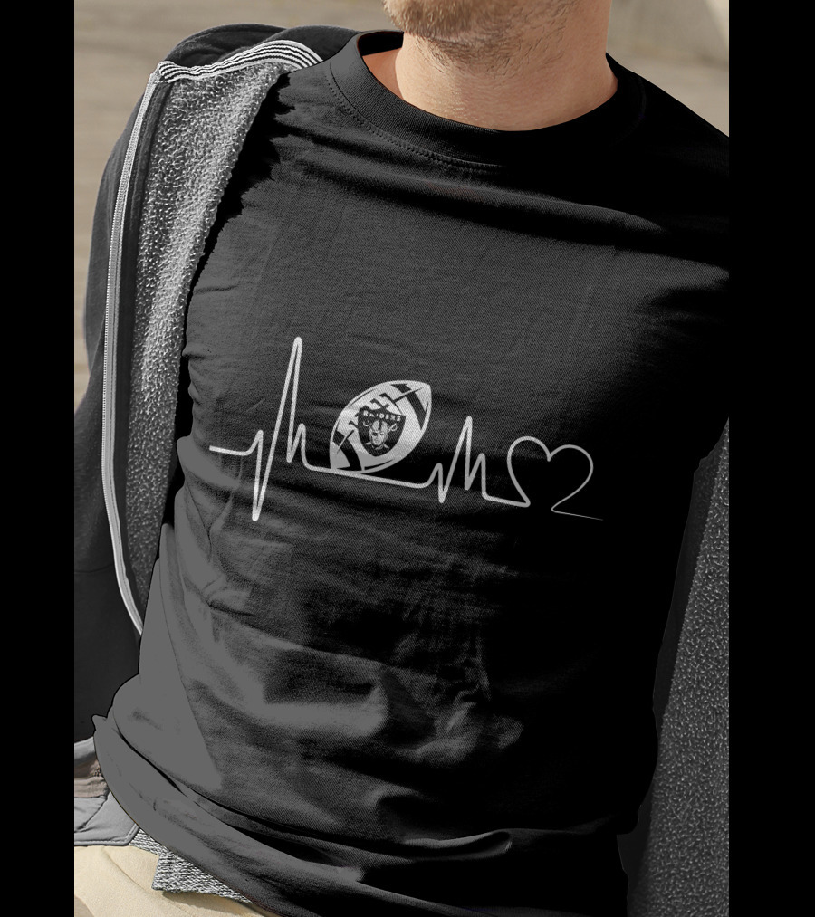 Las Vegas Raiders Heartbeat Logo Football Helmet Iconography With Heart Outline T-Shirt