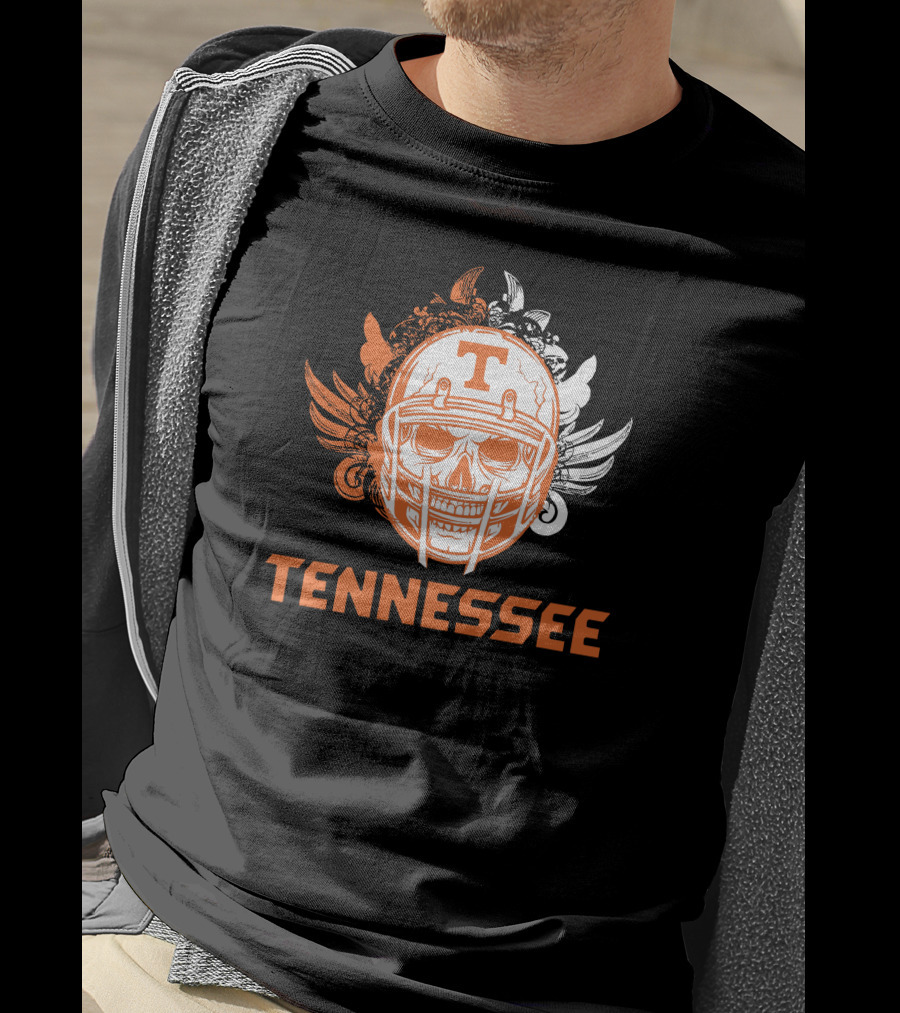 Tennessee Volunteers Skull Helmet Football Wings T-Shirt