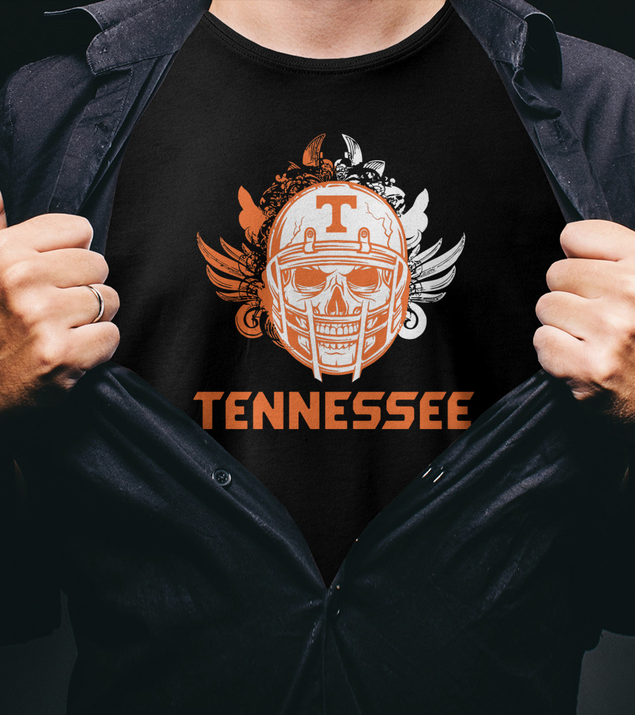 Tennessee Volunteers Skull Helmet Football Wings T-Shirt
