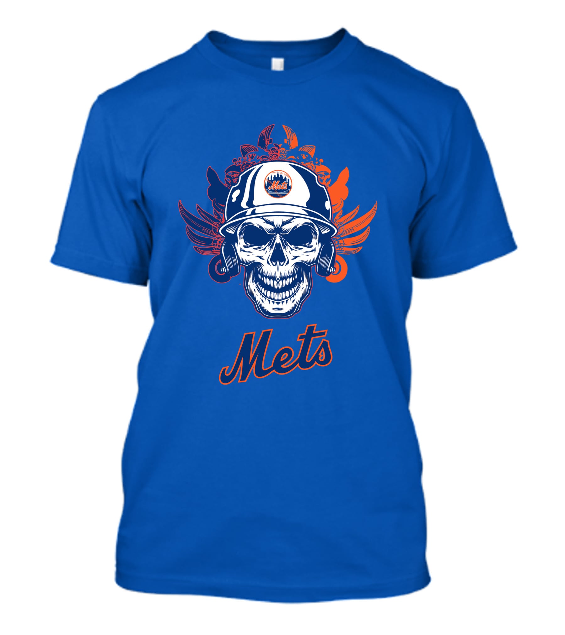 New York Mets Skull Helmet Logo With Wings T-Shirt