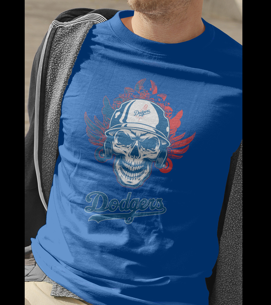 Dodgers Skull With Wings And Helmet T-Shirt