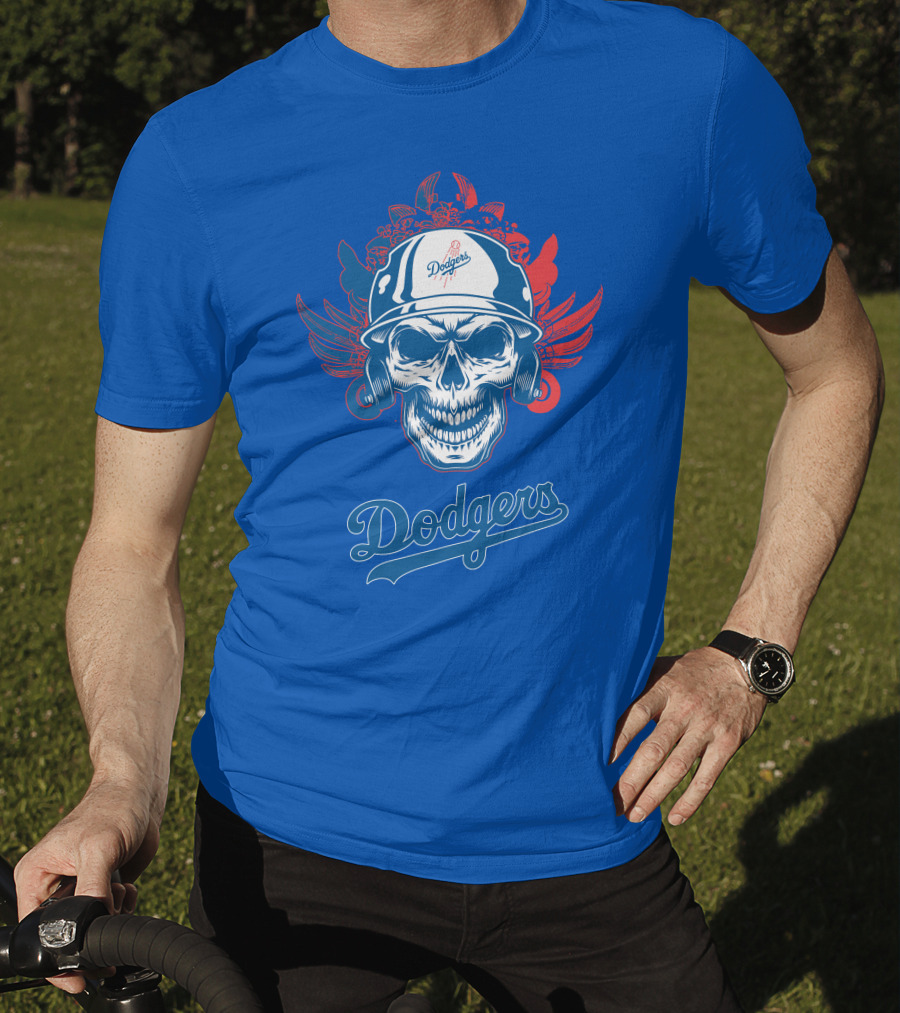 Dodgers Skull With Wings And Helmet T-Shirt