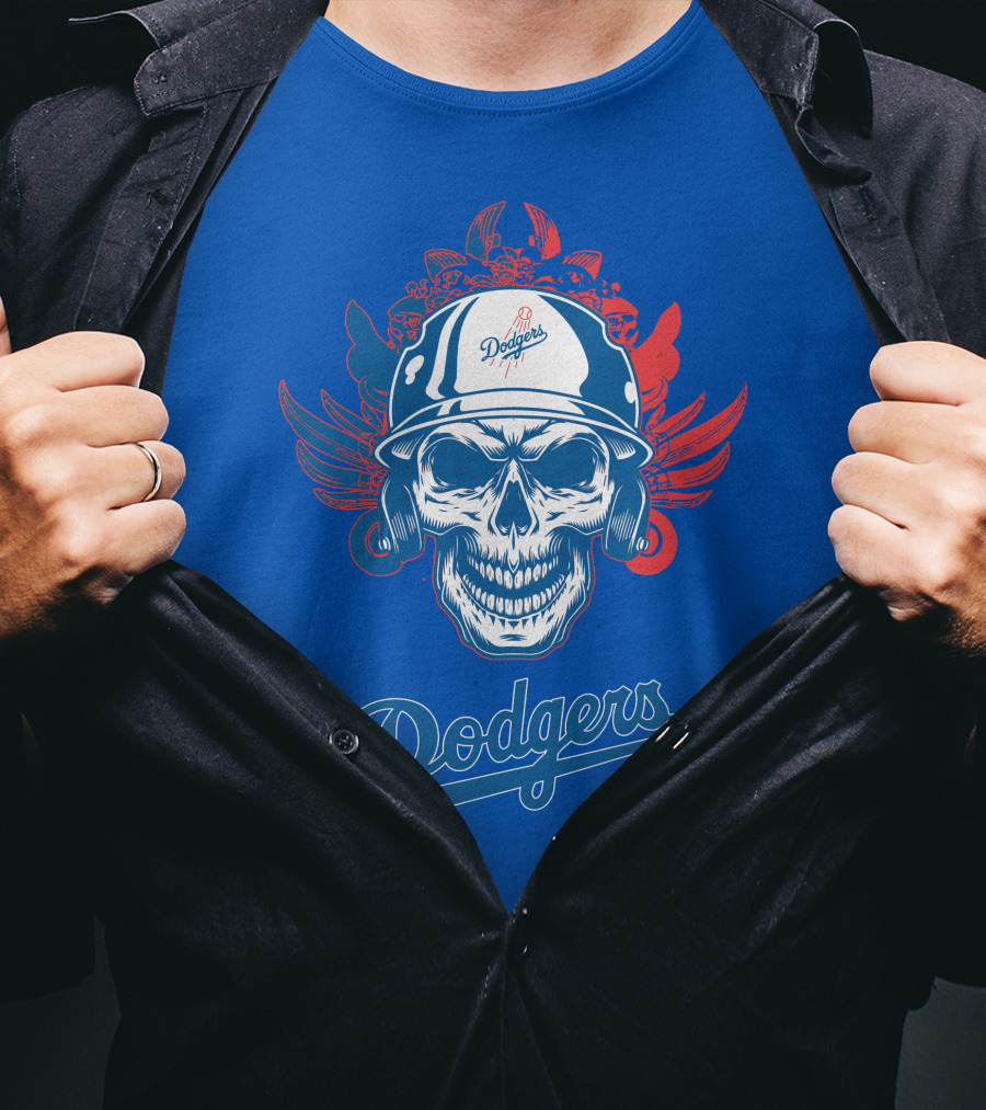 Dodgers Skull With Wings And Helmet T-Shirt