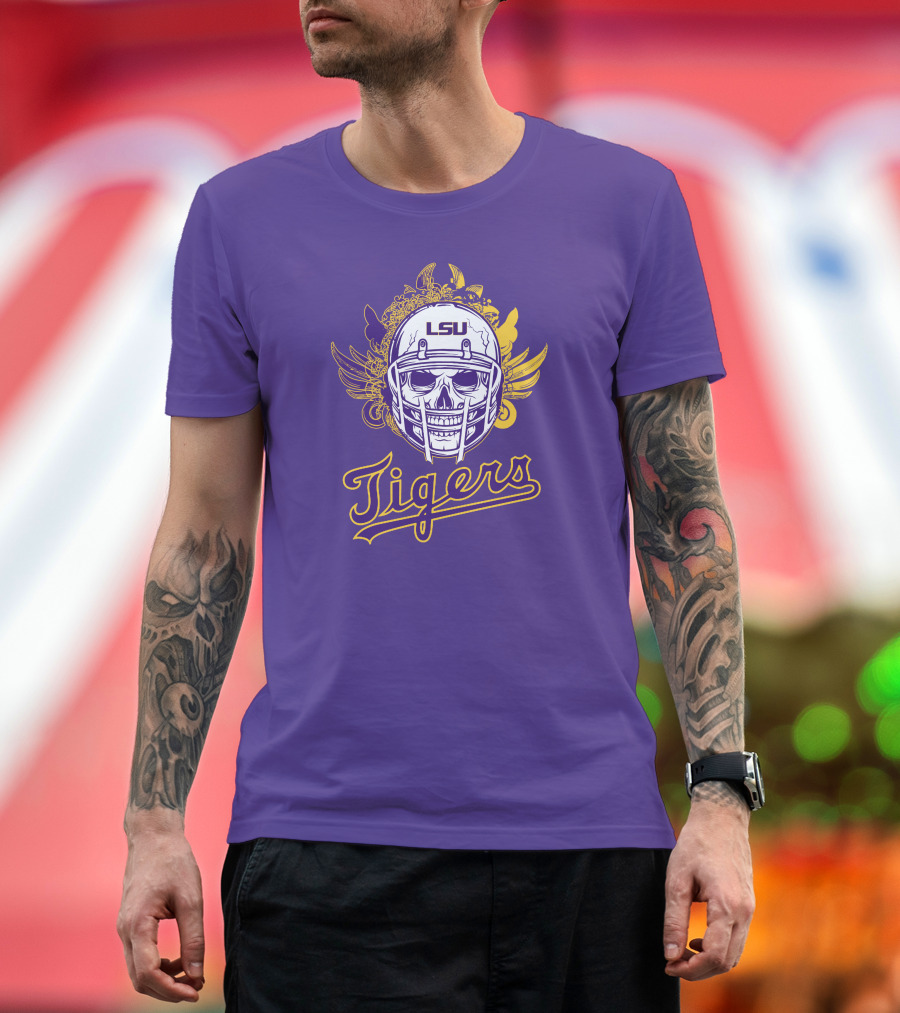 LSU Tigers Skull Helmet with Wings T-Shirt