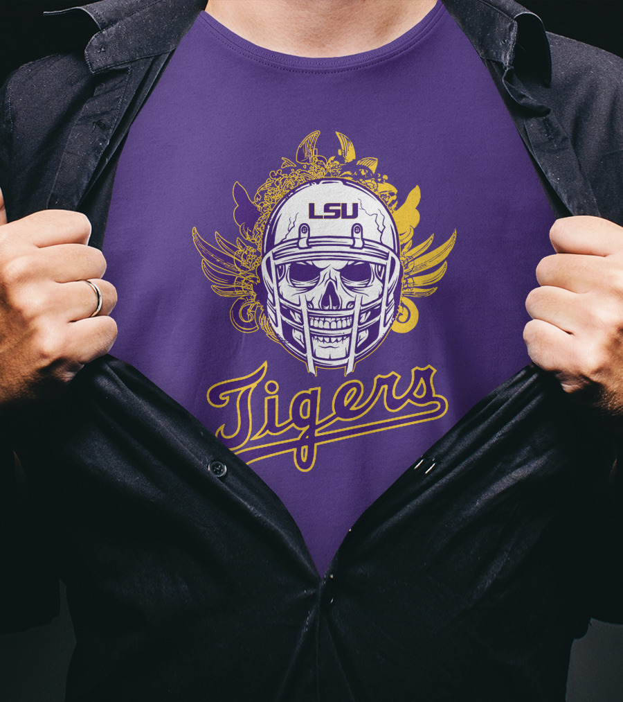 LSU Tigers Skull Helmet With Wings T-Shirt