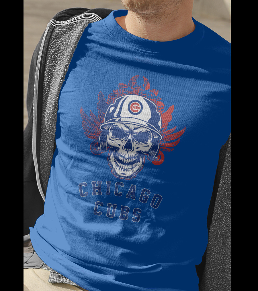 Chicago Cubs Skull Logo With Helmet And Wings T-Shirt