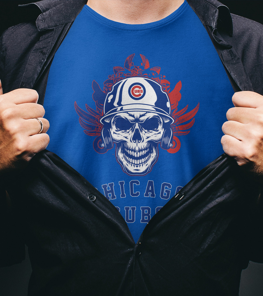 Chicago Cubs Skull Logo With Helmet And Wings T-Shirt