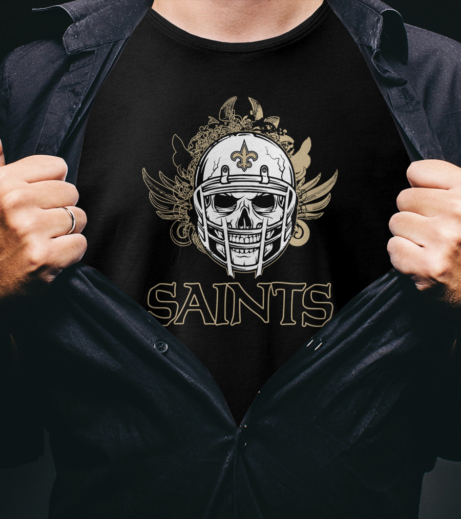 New Orleans Saints Skull Helmet Fleur-de-Lis Wings T-Shirt