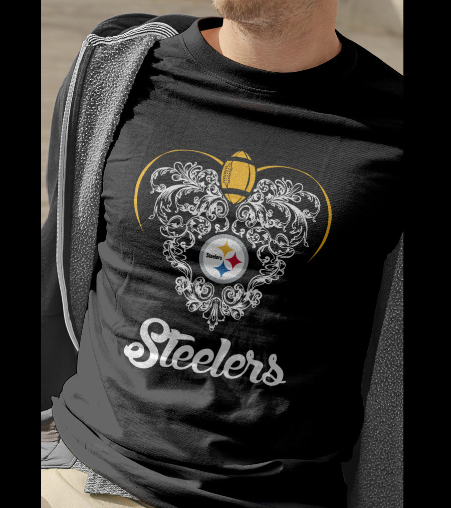 Steelers Football Emblem With Ornate Flourish T-Shirt