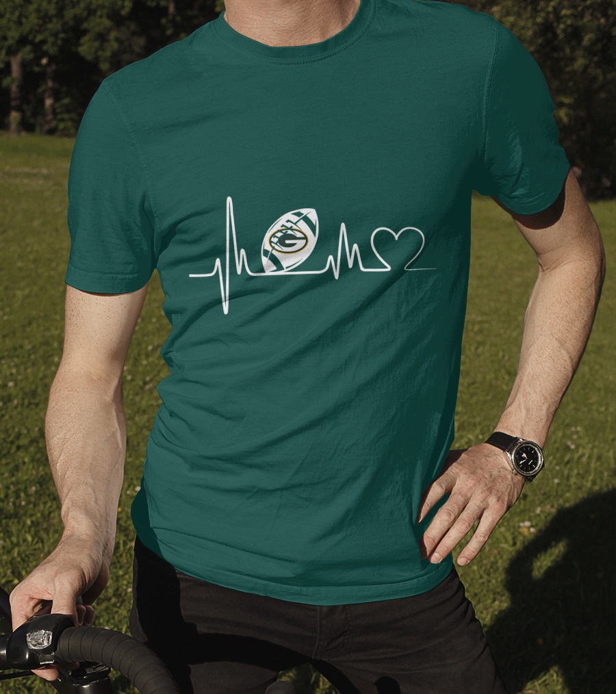 Green Bay Packers Heartbeat ECG Line Football Love T-Shirt