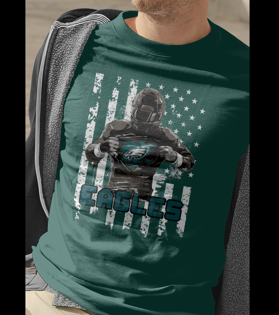 Philadelphia Eagles Football Hero With American Flag Background T-Shirt