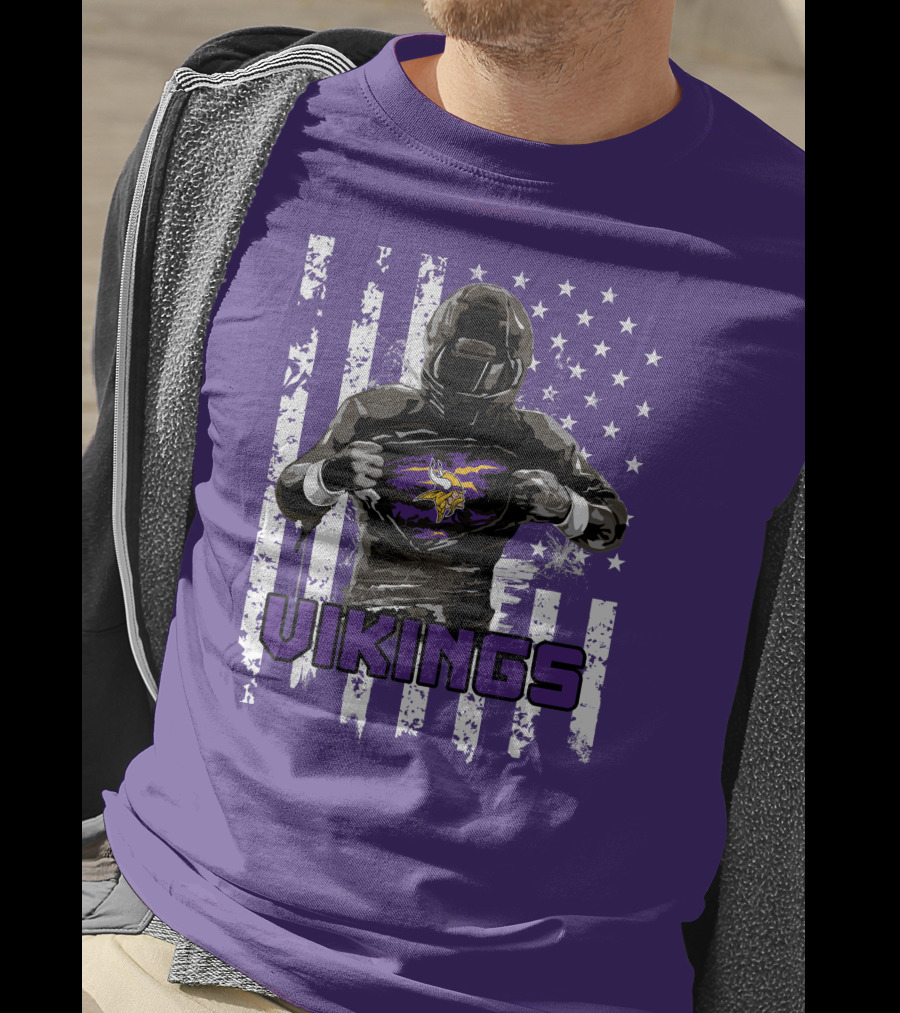 Minnesota Vikings Superhero Player American Flag T-Shirt