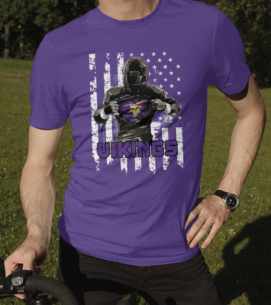 Minnesota Vikings Superhero Player American Flag T-Shirt