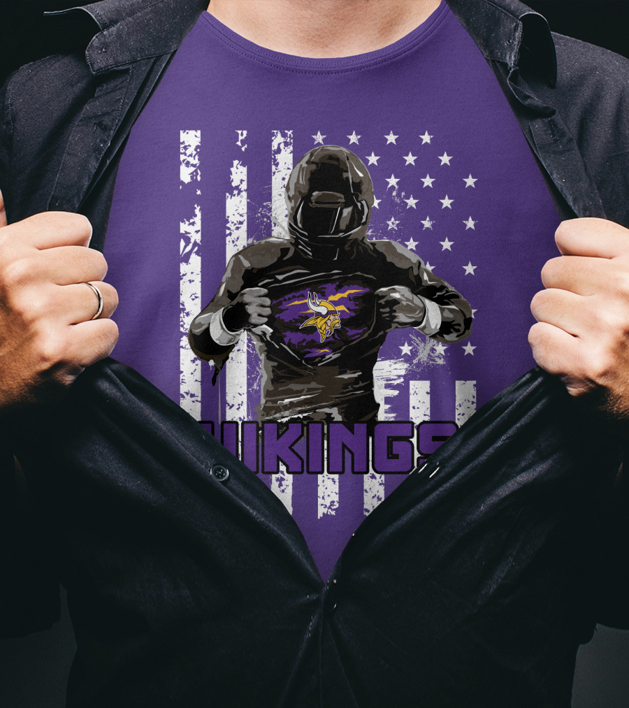 Minnesota Vikings Superhero Player American Flag T-Shirt