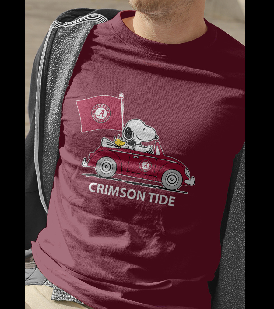 Alabama Crimson Tide Snoopy Woodstock Driving Car T-Shirt