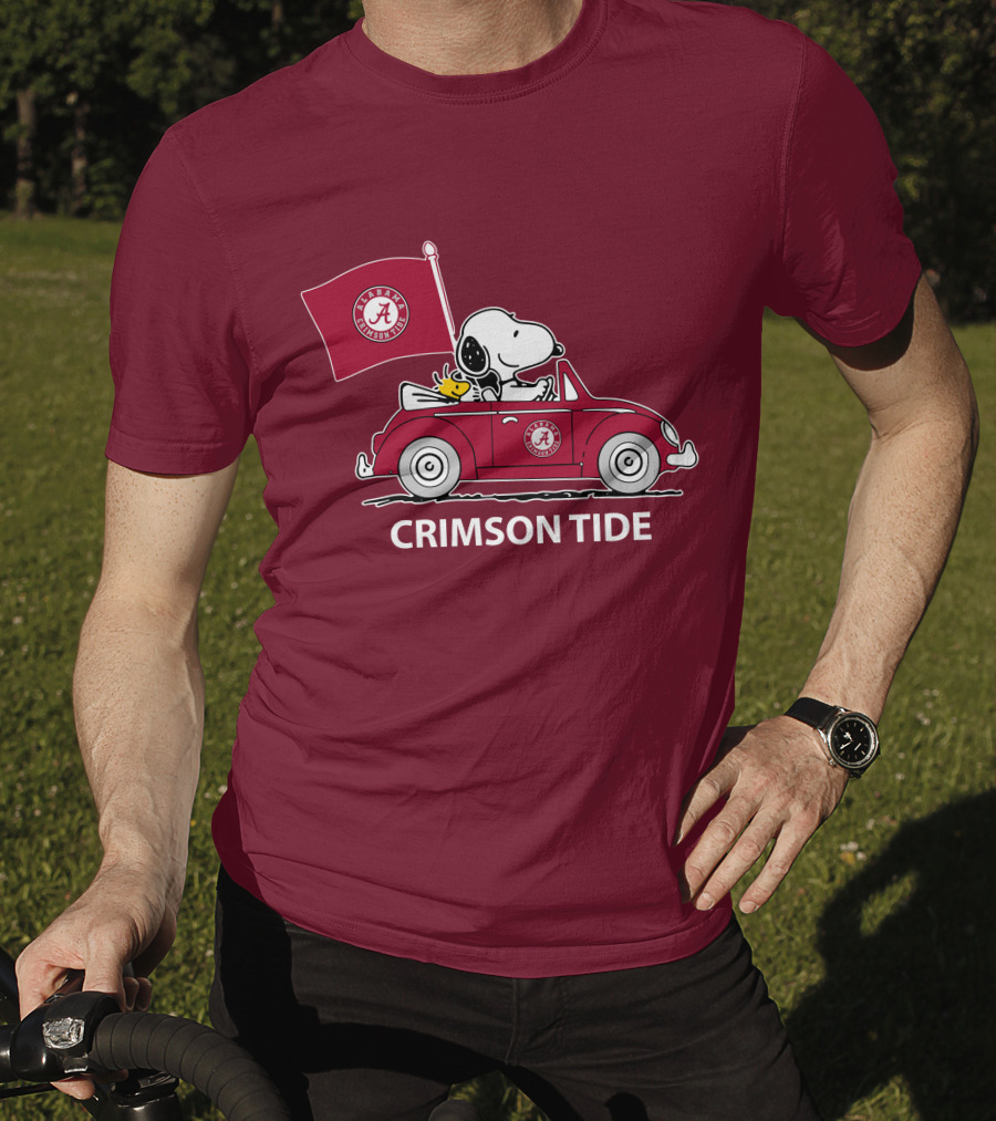 Alabama Crimson Tide Snoopy Woodstock Driving Car T-Shirt