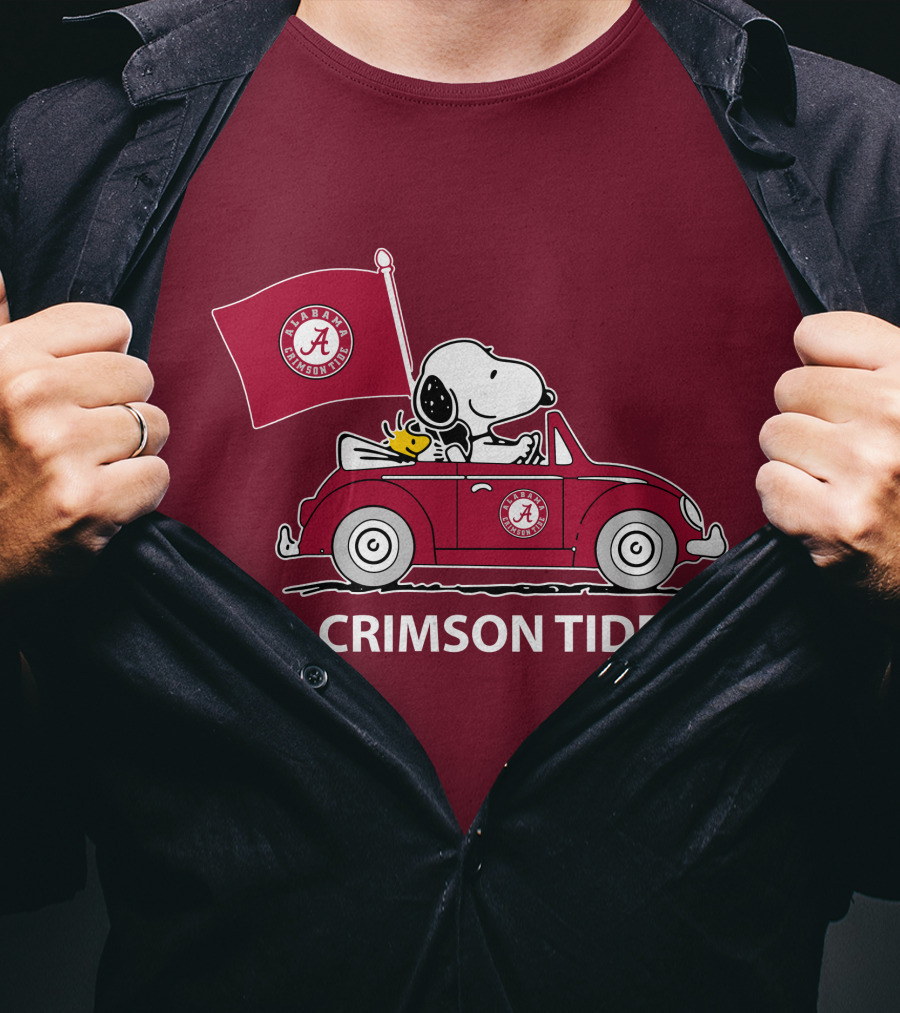 Alabama Crimson Tide Snoopy Woodstock Driving Car T-Shirt