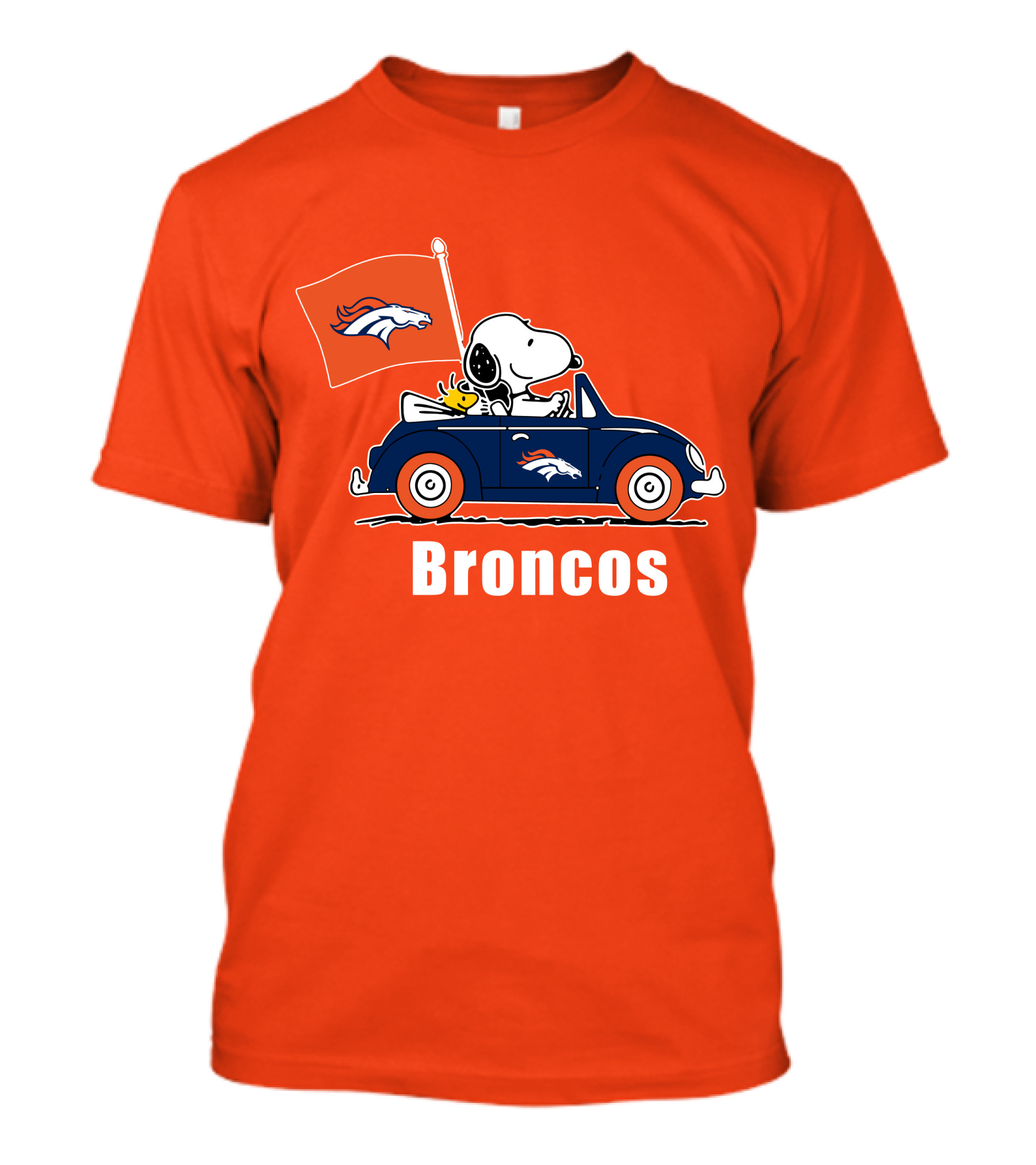 Denver Broncos Snoopy Car Broncos Flag T-Shirt