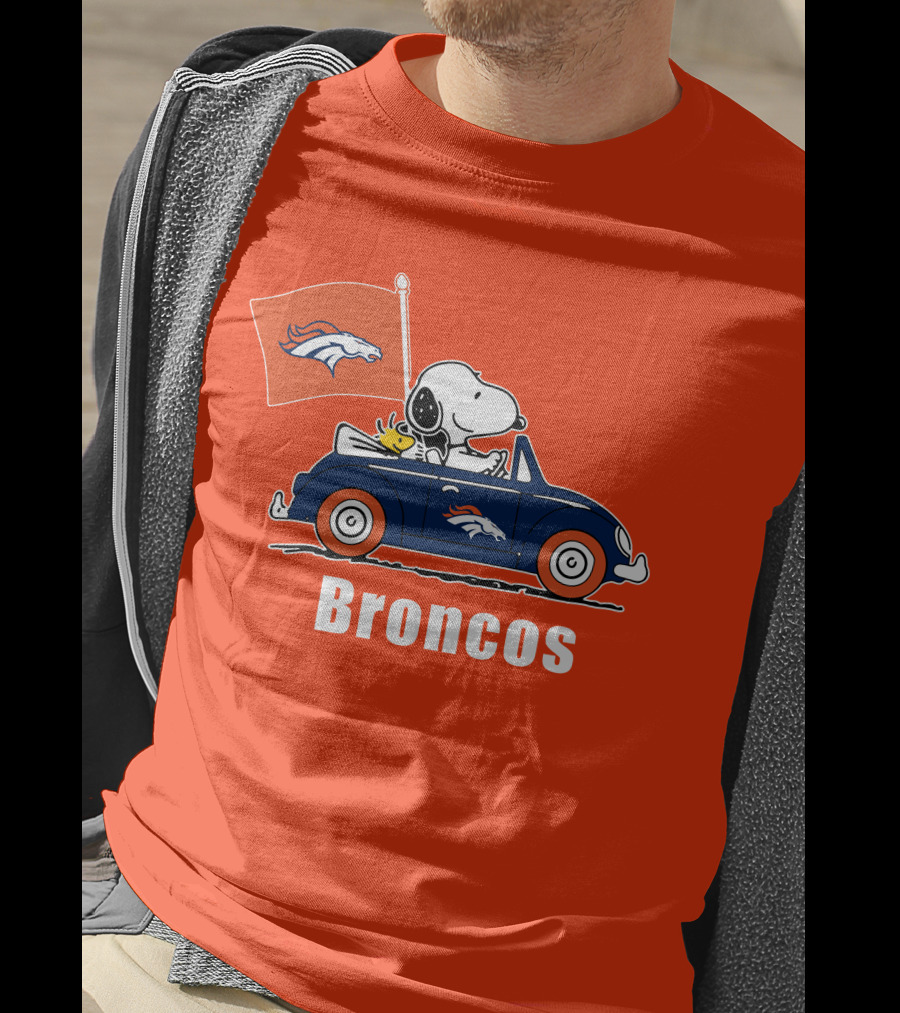 Denver Broncos Snoopy Car Broncos Flag T-Shirt